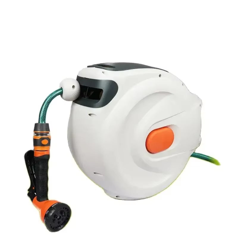 Automatic Rewind Hose Reel: 7-Pattern Nozzle with Slow Return System for Car & Garden