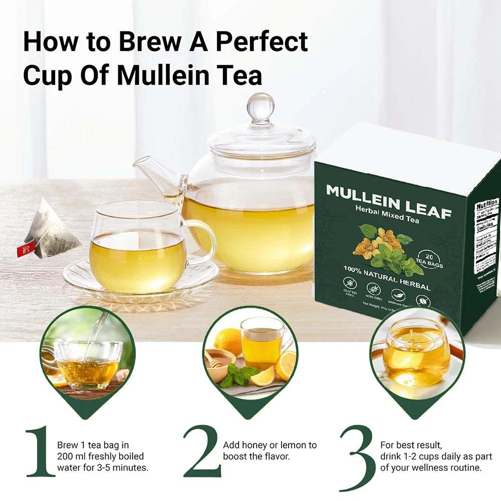 Breatheeasy™ Mullein Tea Bags – Lung Detox & Respiratory Support with Elderberry