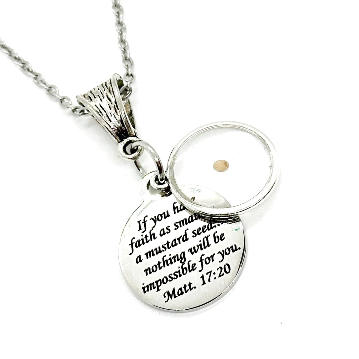 Mustard Seed Faith Necklace Matthew 17 20 Stainless Steel Engraved Charm Christian Scripture Jewelry Gift For Her