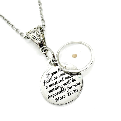 Mustard Seed Faith Necklace Matthew 17 20 Stainless Steel Engraved Charm Christian Scripture Jewelry Gift For Her