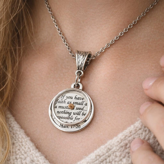 Mustard Seed Faith Necklace Matthew 17 20 Stainless Steel Engraved Charm Christian Scripture Jewelry Gift For Her